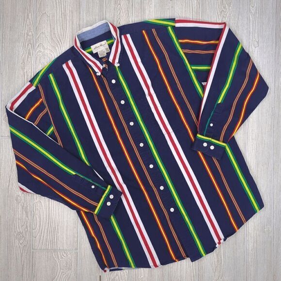 Eddie Bauer Other - Vintage Eddie Bauer Men's Large Navy Blue Multi Striped Long Sleeve Button Down